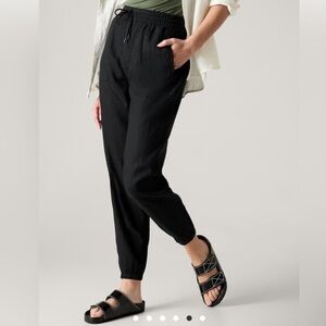 Athleta Retreat Black Linen High Rise Joggers